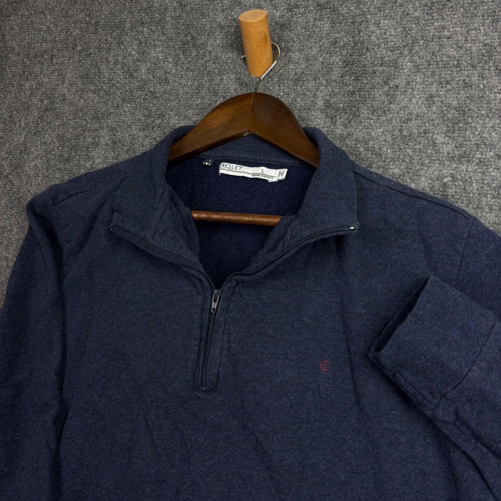 Criquet Quarter Zip Pullover Mens L Navy Blue Cotton Long Sleeve Sweatshirt